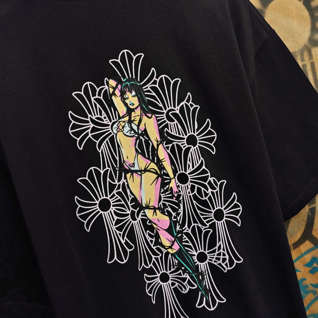 [Copy]Chrome Hearts 克罗心 彩色泼墨马蹄印花圆领短袖 T恤 白色 黑色 A0