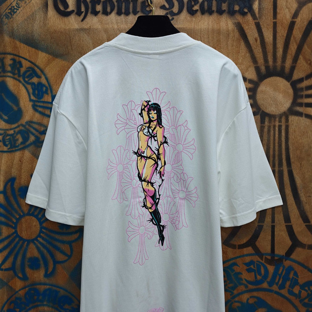 [Copy]Chrome Hearts 克罗心 彩色泼墨马蹄印花圆领短袖 T恤 白色 黑色 A0