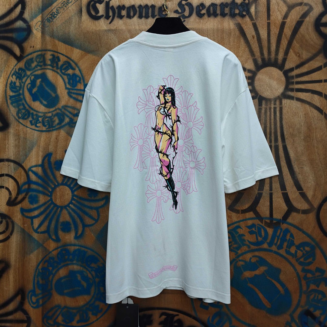 [Copy]Chrome Hearts 克罗心 彩色泼墨马蹄印花圆领短袖 T恤 白色 黑色 A0