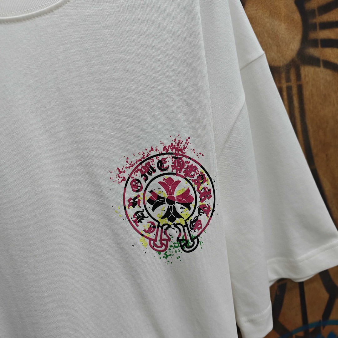 Chrome Hearts 克罗心 彩色泼墨马蹄印花圆领短袖 T恤 白色 黑色 A0
