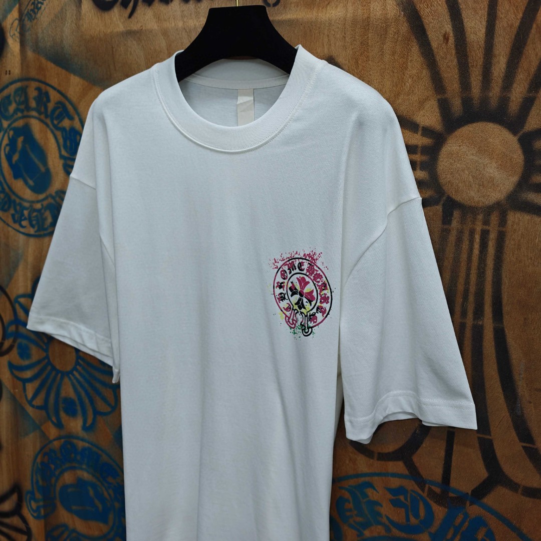 Chrome Hearts 克罗心 彩色泼墨马蹄印花圆领短袖 T恤 白色 黑色 A0
