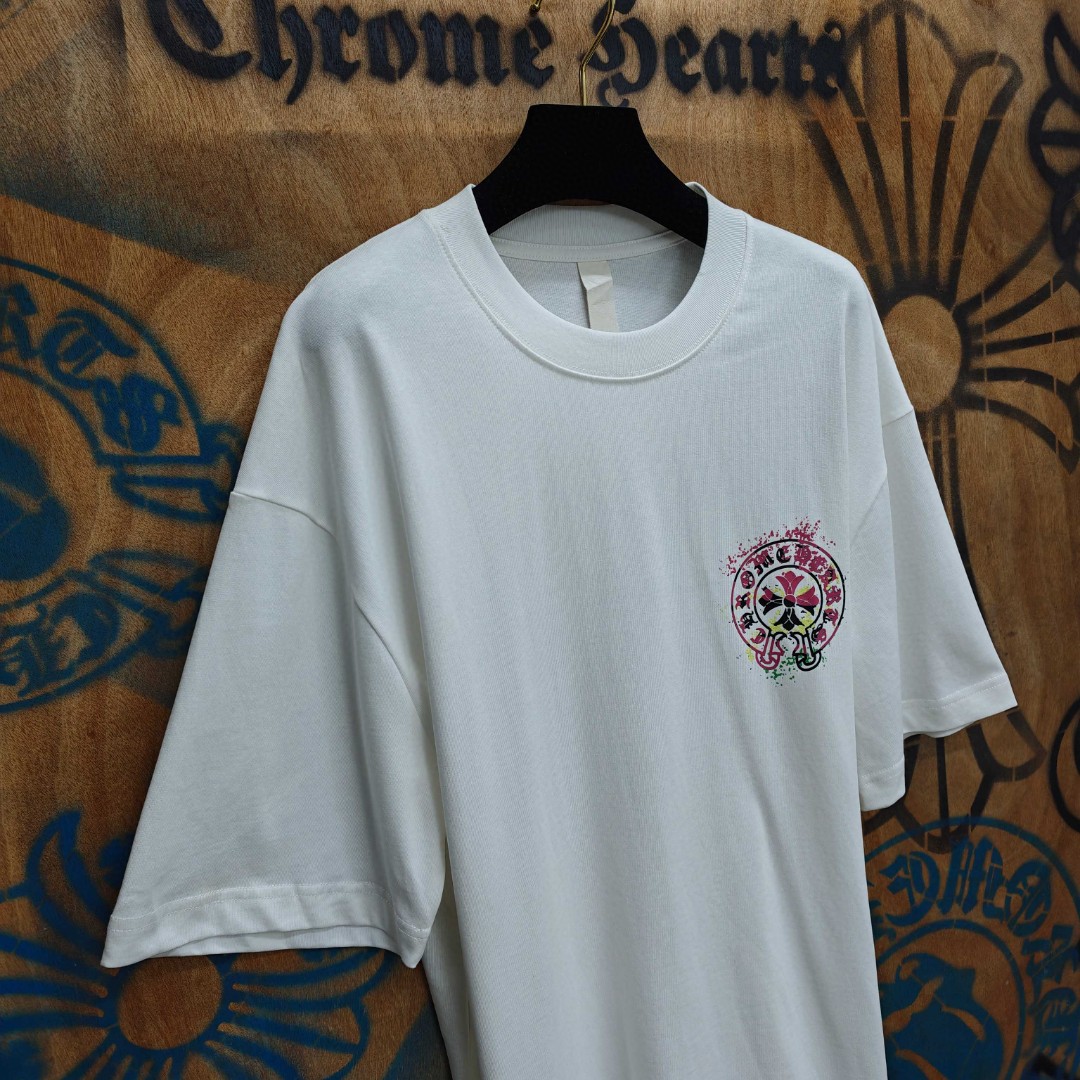 Chrome Hearts 克罗心 彩色泼墨马蹄印花圆领短袖 T恤 白色 黑色 A0