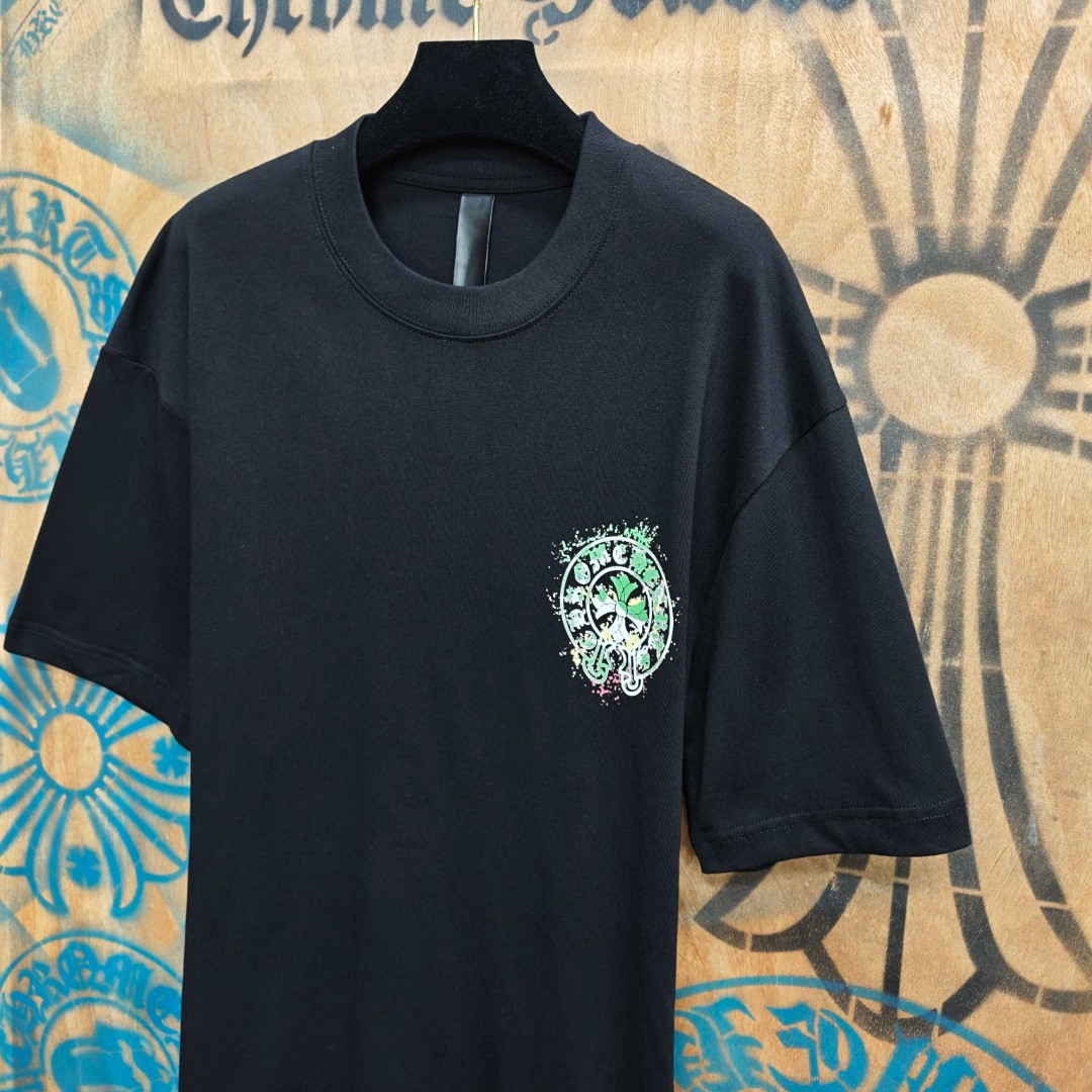 Chrome Hearts 克罗心 彩色泼墨马蹄印花圆领短袖 T恤 白色 黑色 A0