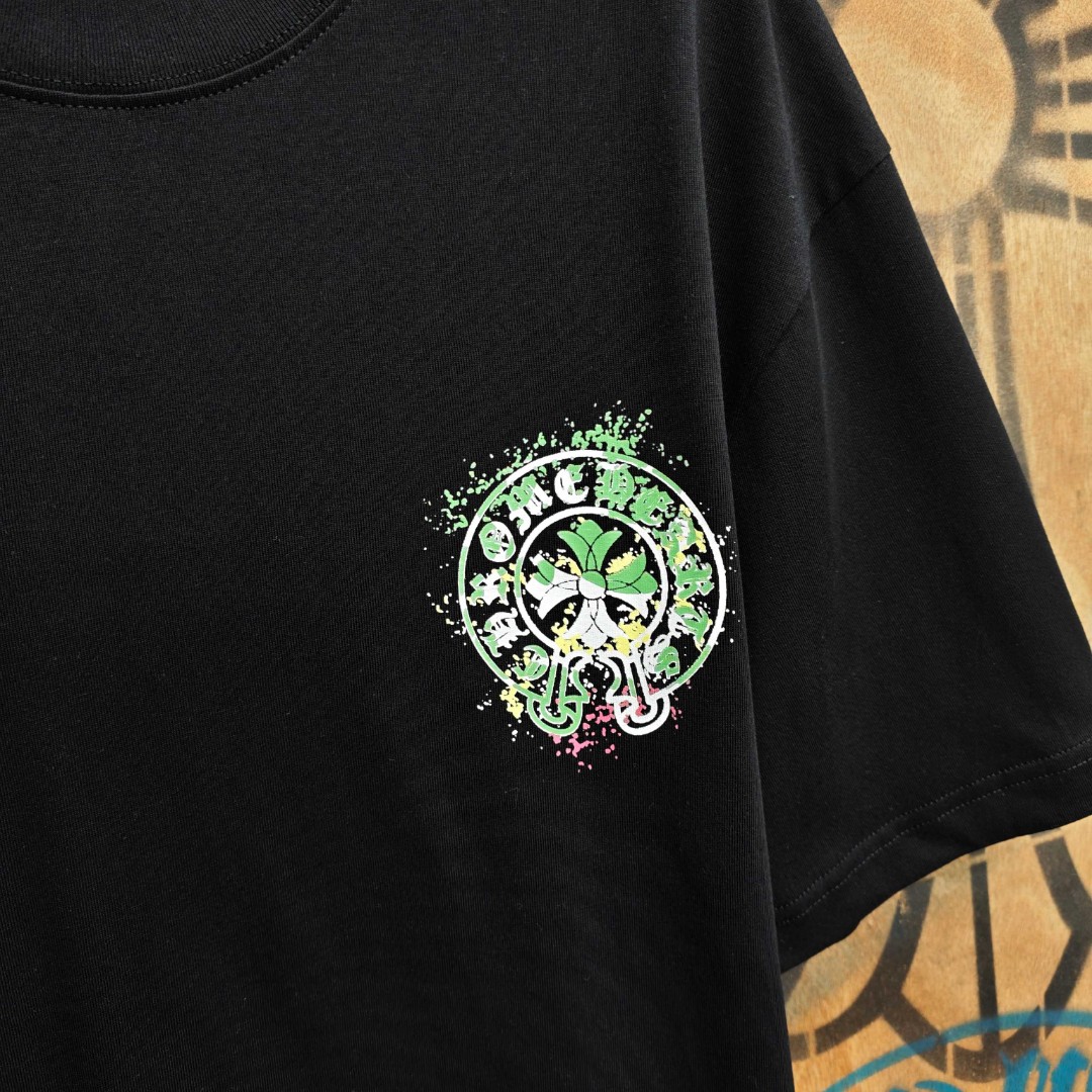 Chrome Hearts 克罗心 彩色泼墨马蹄印花圆领短袖 T恤 白色 黑色 A0