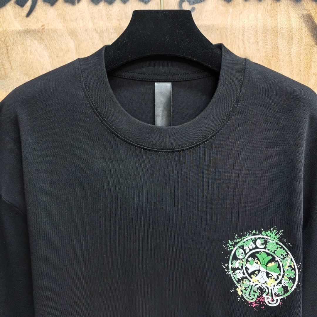Chrome Hearts 克罗心 彩色泼墨马蹄印花圆领短袖 T恤 白色 黑色 A0