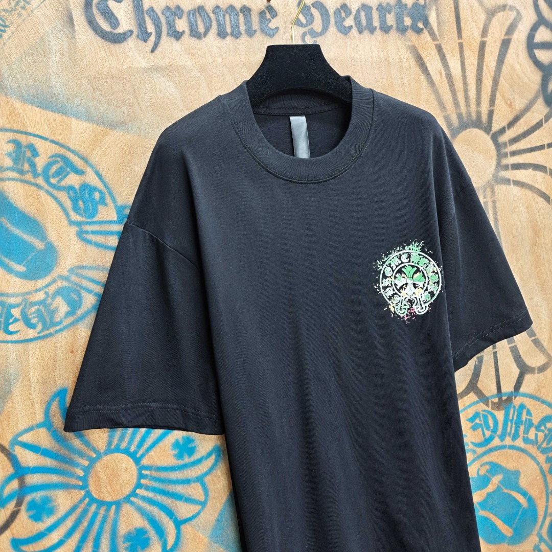 Chrome Hearts 克罗心 彩色泼墨马蹄印花圆领短袖 T恤 白色 黑色 A0