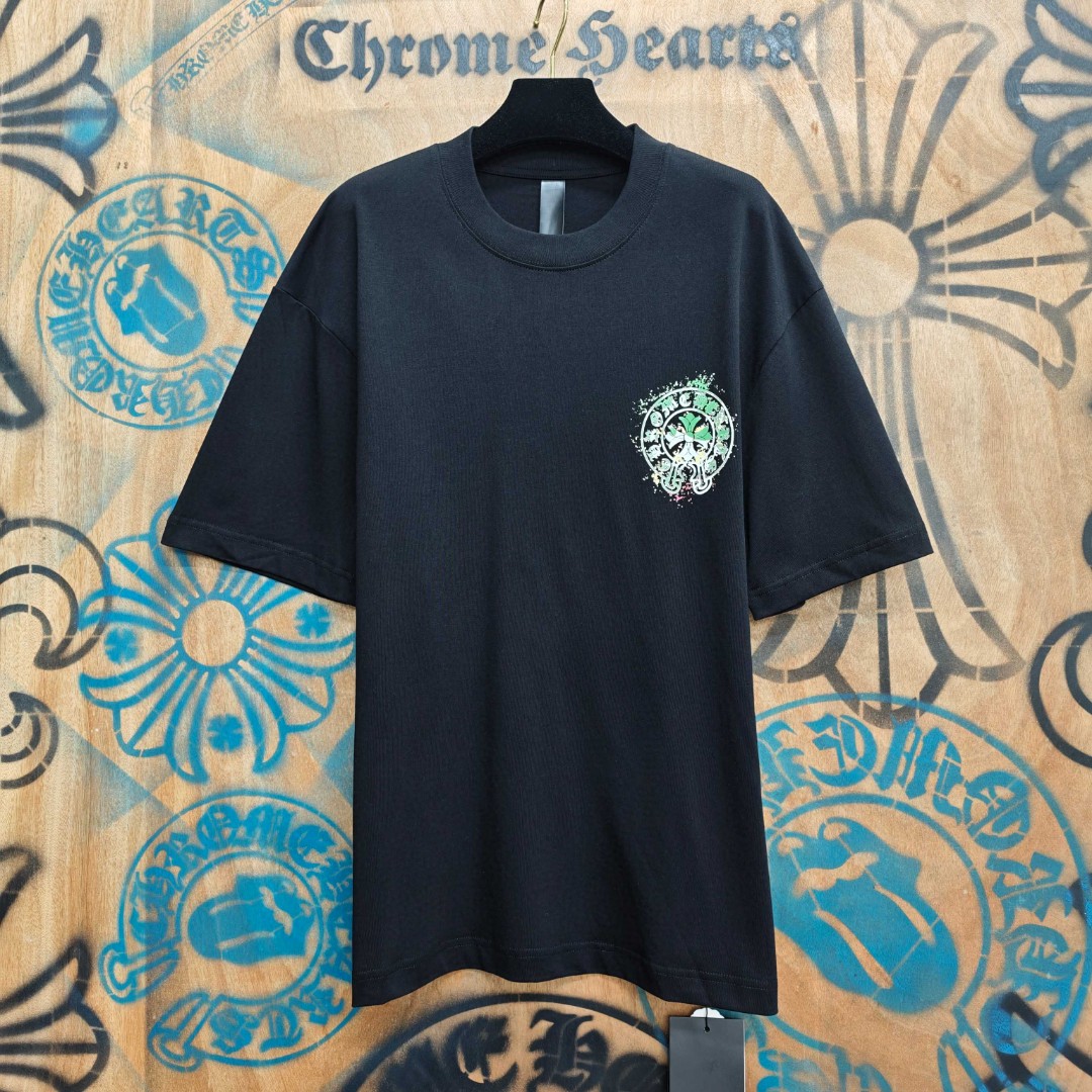 Chrome Hearts 克罗心 彩色泼墨马蹄印花圆领短袖 T恤 白色 黑色 A0