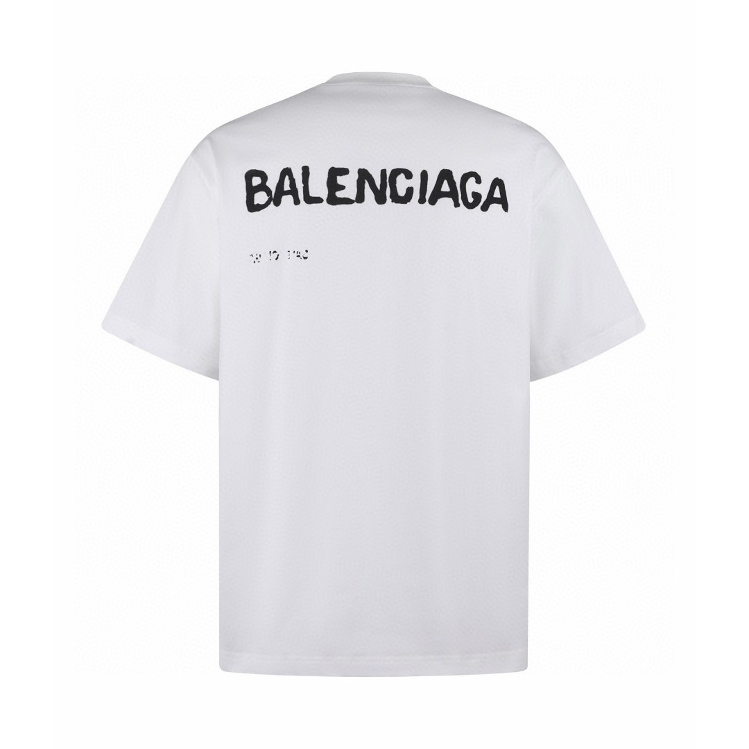 Balenciaga 巴黎世家 模糊字母圆领短袖 T恤 夏季 白色 黑色 A0 641675TOVO53307
