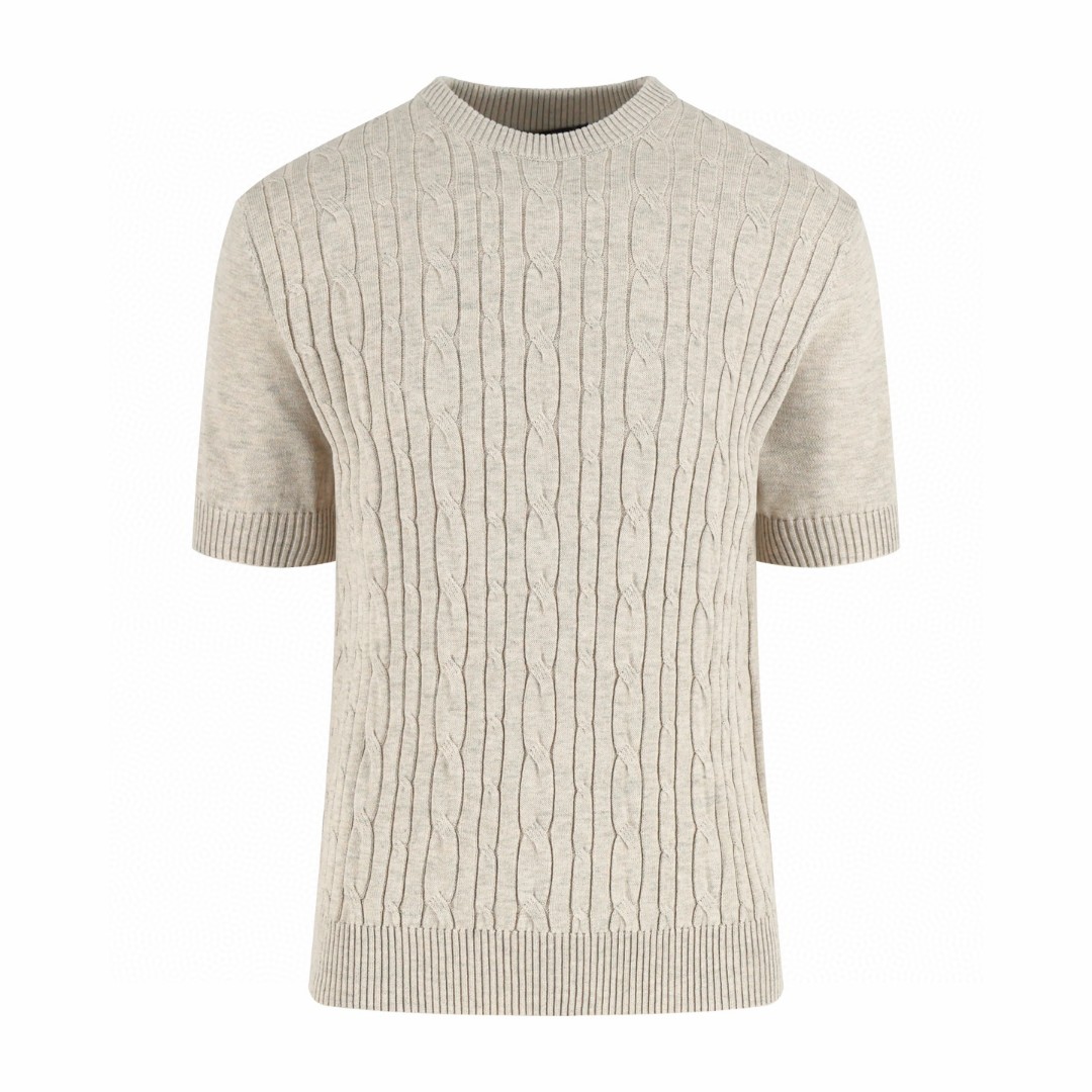 Loro Piana LP 绞花老钱风圆领短袖 针织衫 T恤 夏季 咖色 杏色 B0 1AJUUF