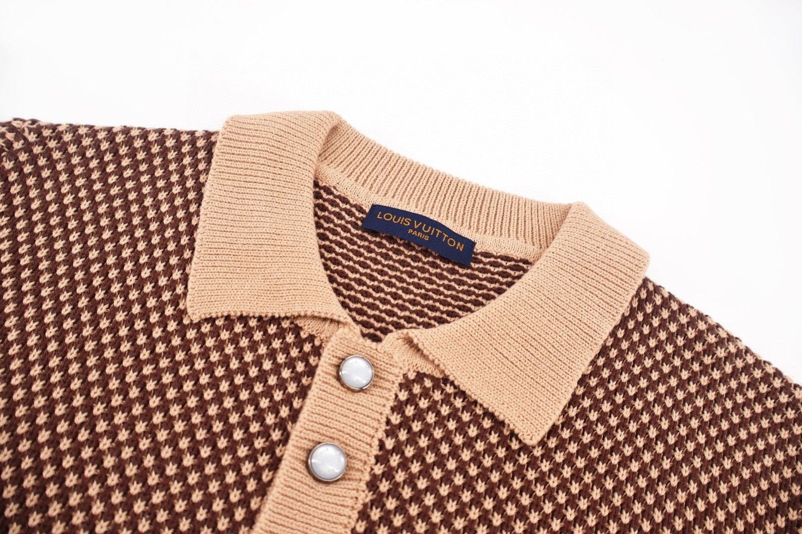 LOUIS VUITTON 路易威登 LV 针织网眼Polo衫 夏季 T恤 短袖 棕色 B0 1AJUUF