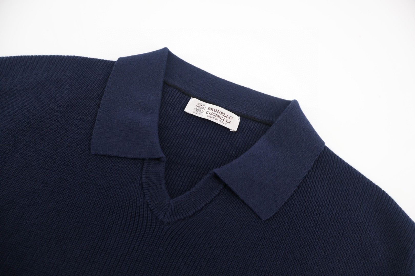 Brunello Cucinelli BC 海鸥领老钱风针织短袖 T恤 棕色 白色 蓝色 A5