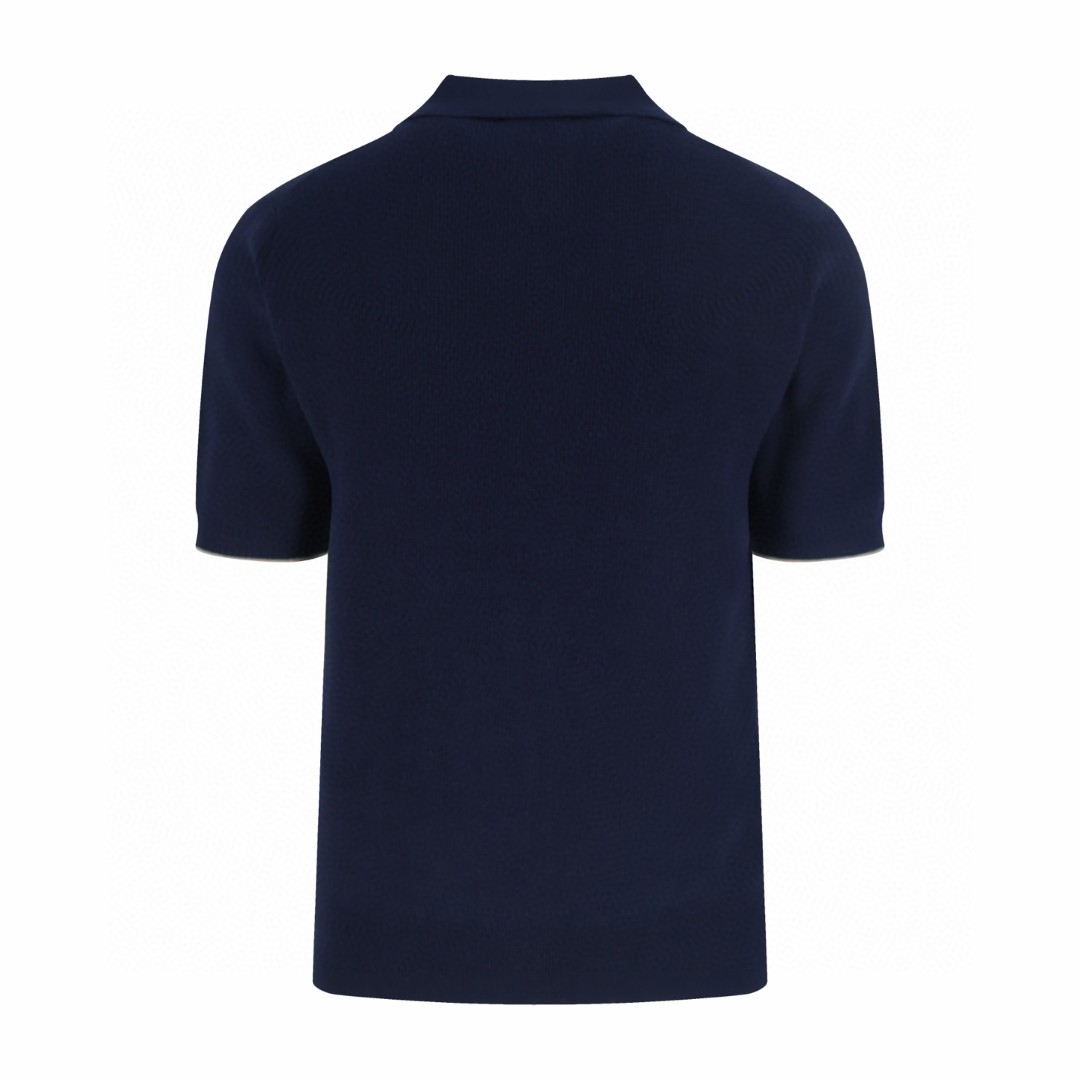 Brunello Cucinelli BC 海鸥领老钱风针织短袖 T恤 棕色 白色 蓝色 A5