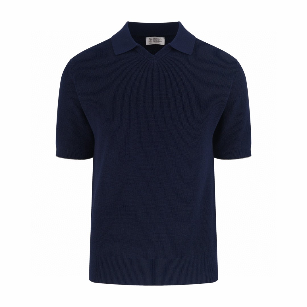 Brunello Cucinelli BC 海鸥领老钱风针织短袖 T恤 棕色 白色 蓝色 A5