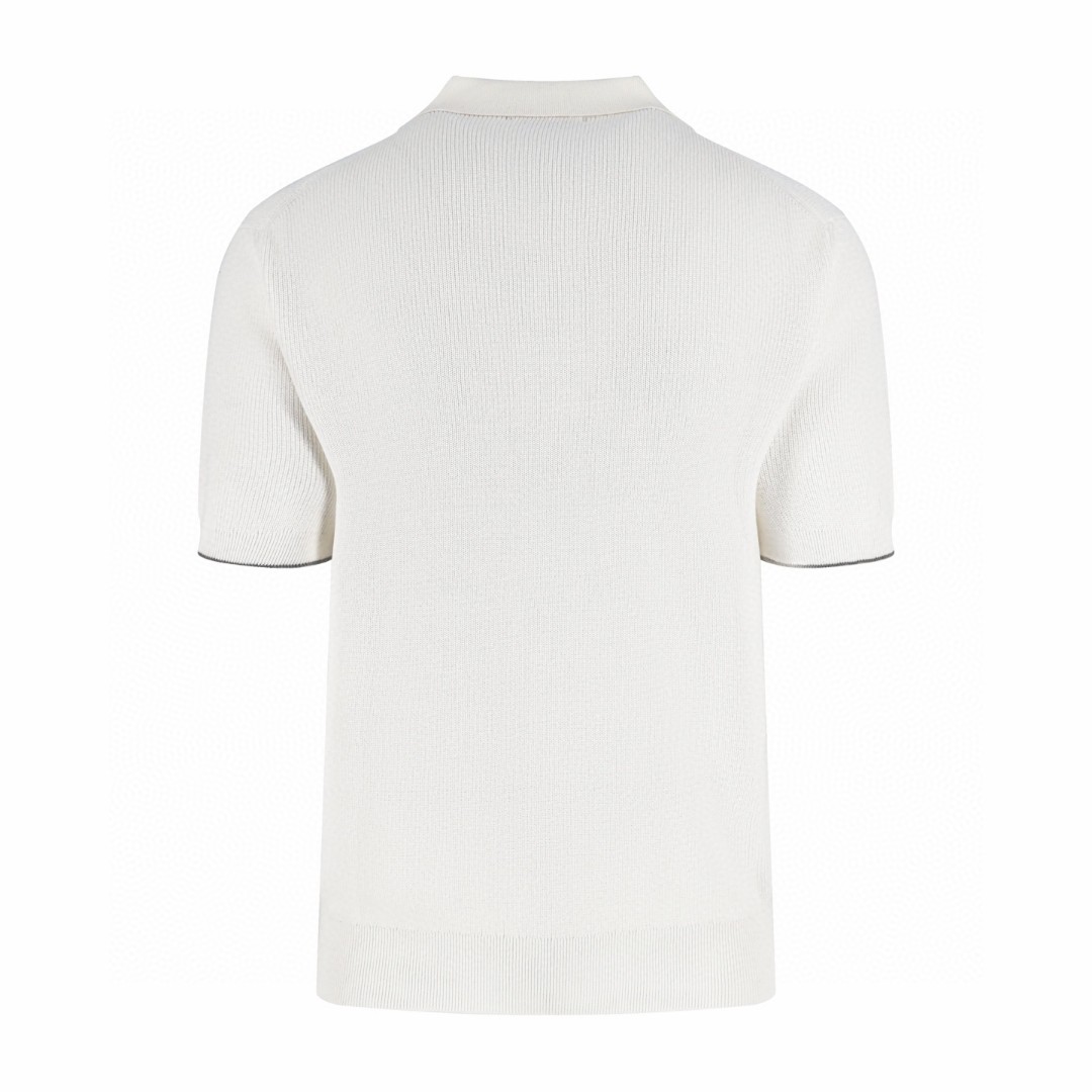 Brunello Cucinelli BC 海鸥领老钱风针织短袖 T恤 棕色 白色 蓝色 A5