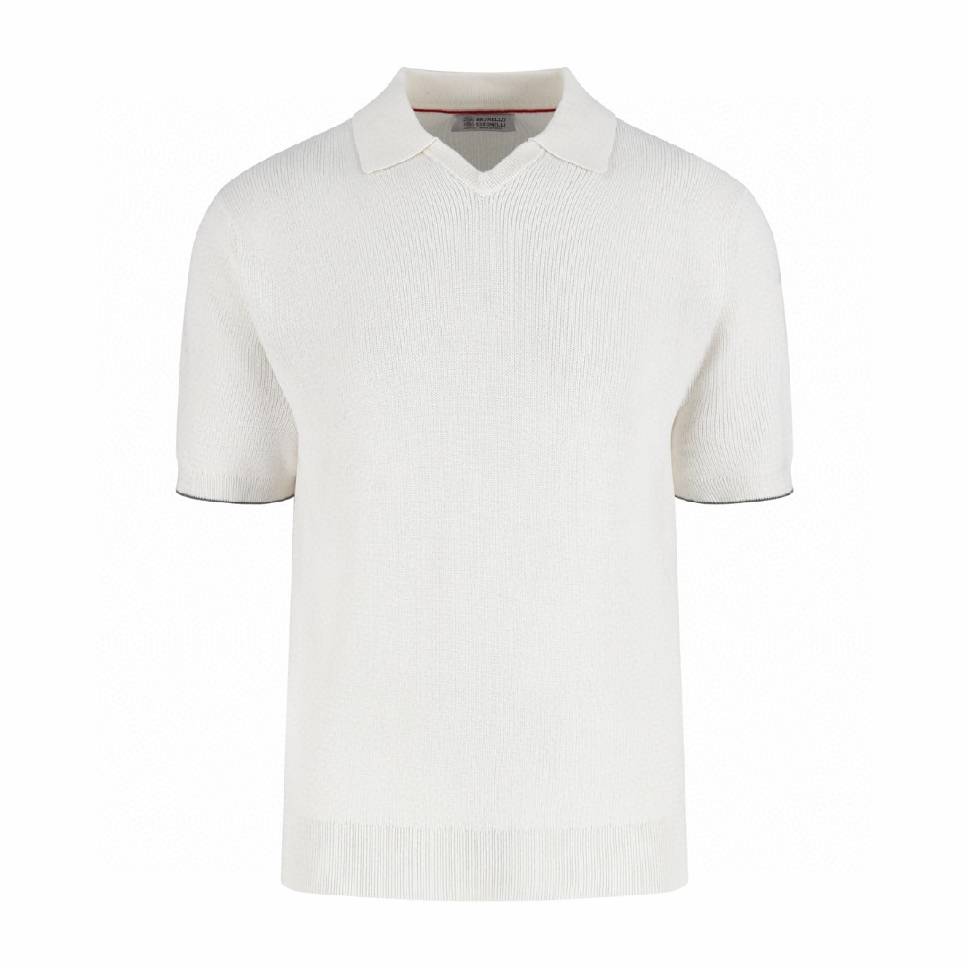 Brunello Cucinelli BC 海鸥领老钱风针织短袖 T恤 棕色 白色 蓝色 A5