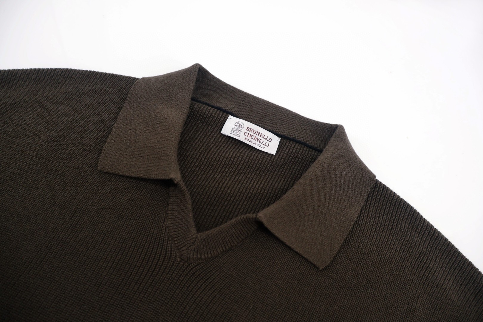 Brunello Cucinelli BC 海鸥领老钱风针织短袖 T恤 棕色 白色 蓝色 A5