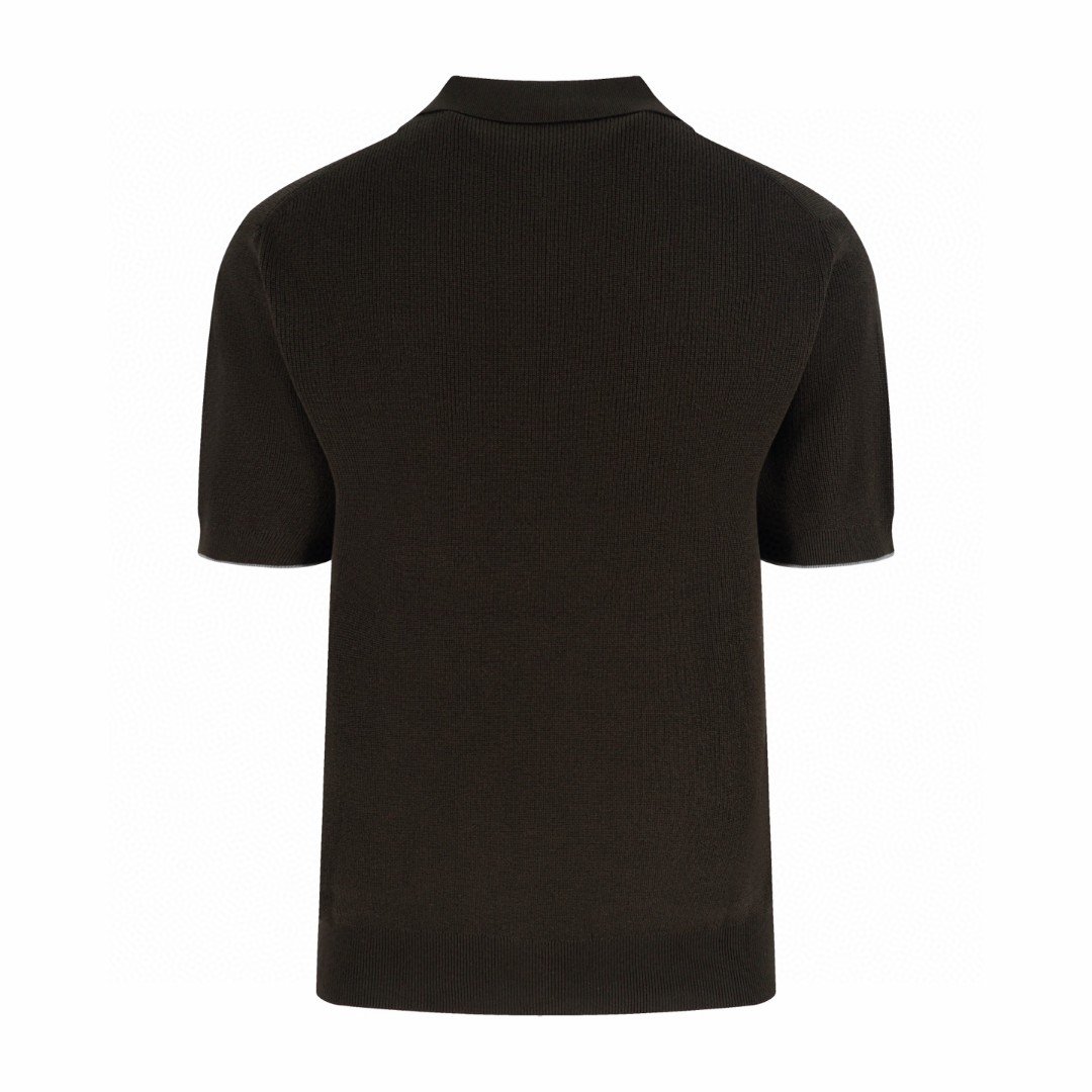 Brunello Cucinelli BC 海鸥领老钱风针织短袖 T恤 棕色 白色 蓝色 A5