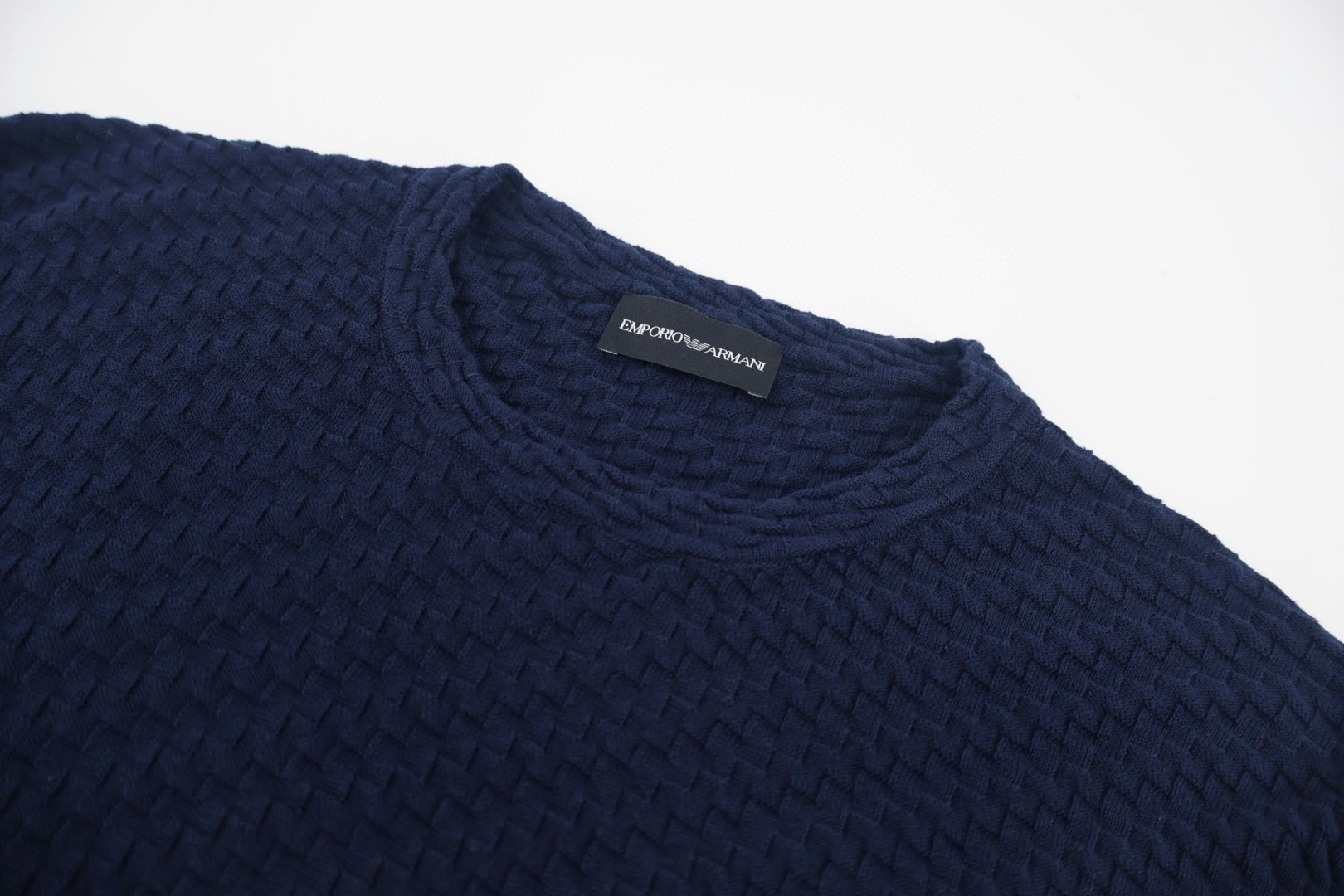 EMPORIO ARMANI 阿玛尼 老钱风绞花编织短袖针织衫 T恤 夏款 灰色 蓝色 A5 EM001572-AF14851-F8086