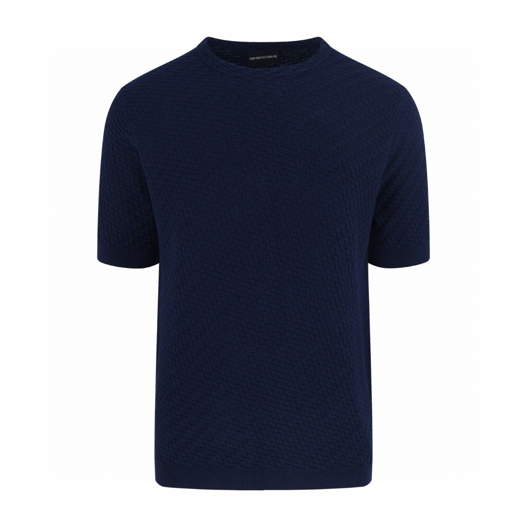 EMPORIO ARMANI 阿玛尼 老钱风绞花编织短袖针织衫 T恤 夏款 灰色 蓝色 A5 EM001572-AF14851-F8086