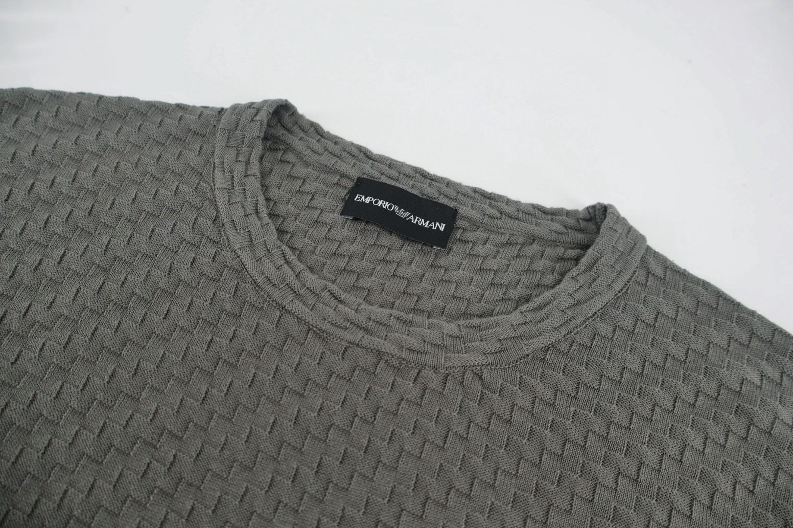 EMPORIO ARMANI 阿玛尼 老钱风绞花编织短袖针织衫 T恤 夏款 灰色 蓝色 A5 EM001572-AF14851-F8086