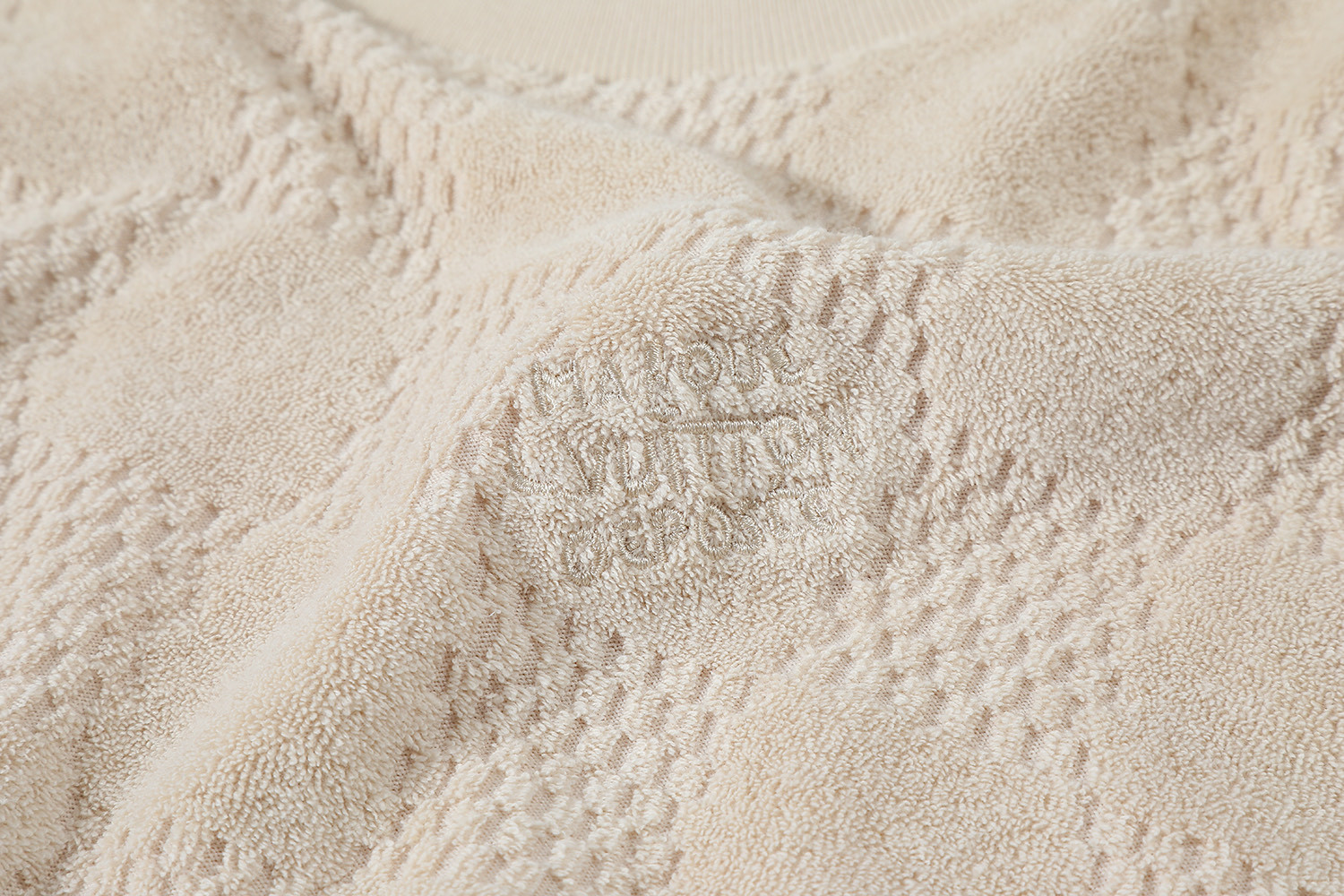 LOUIS VUITTON 路易威登 LV 毛巾棉棋盘格暗纹 夏季 T恤 短袖 卡其色 A2 1AHUVB