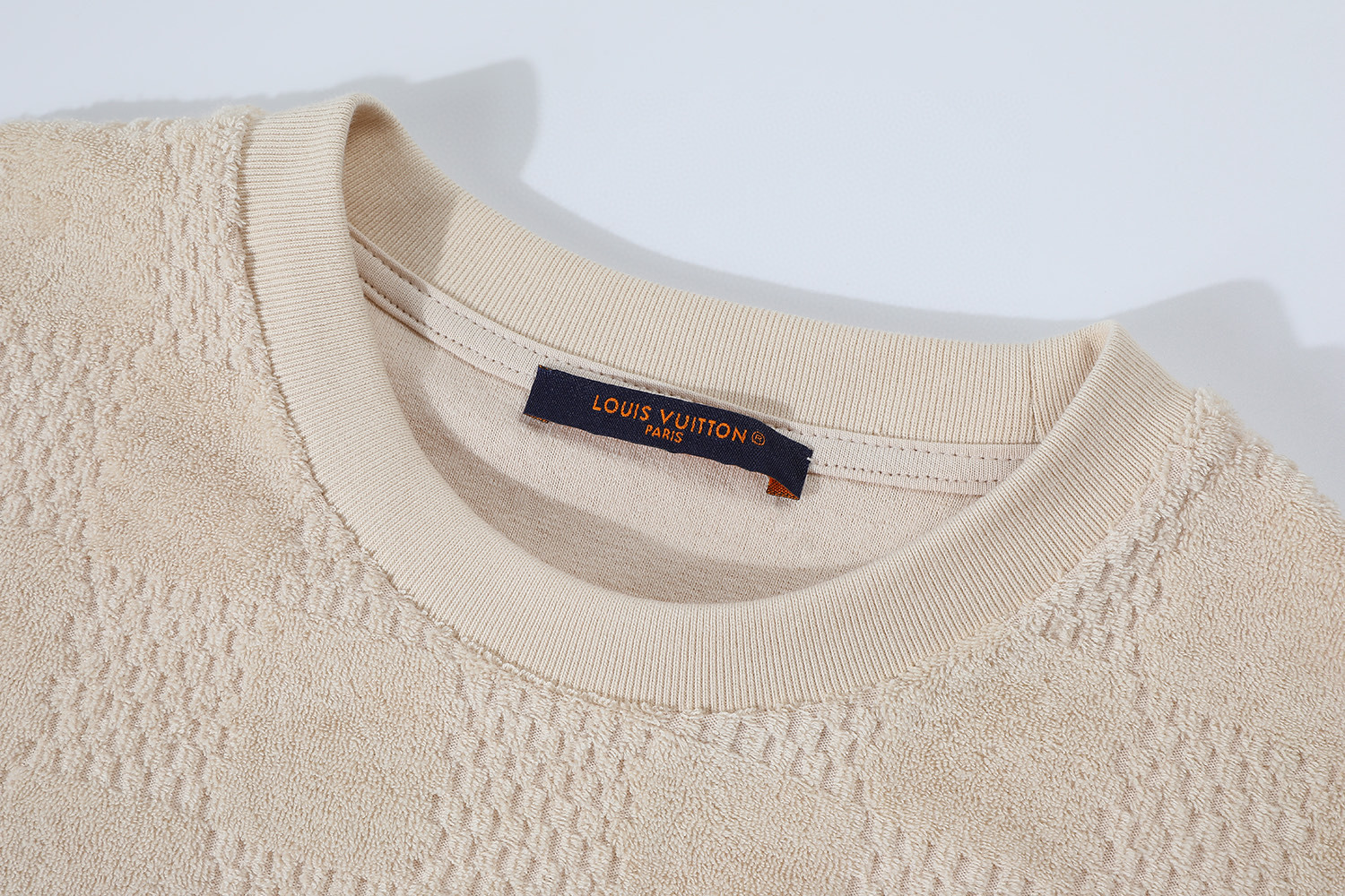 LOUIS VUITTON 路易威登 LV 毛巾棉棋盘格暗纹 夏季 T恤 短袖 卡其色 A2 1AHUVB