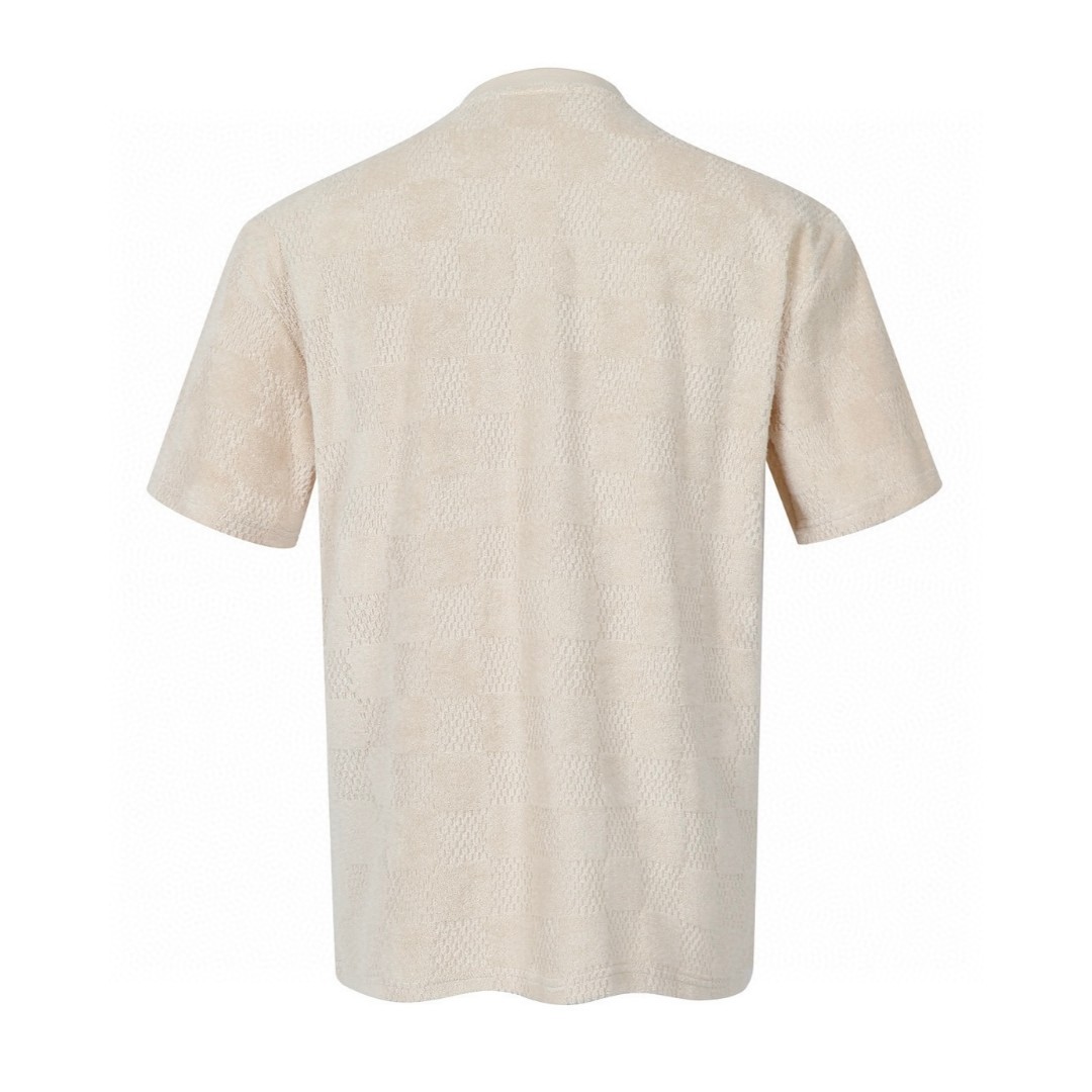 LOUIS VUITTON 路易威登 LV 毛巾棉棋盘格暗纹 夏季 T恤 短袖 卡其色 A2 1AHUVB