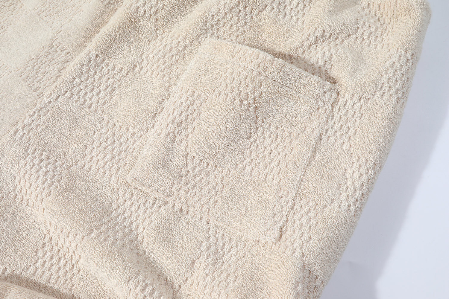 LOUIS VUITTON 路易威登 LV 毛巾棉棋盘格暗纹短裤 休闲裤 裤子 五分裤 卡其色 A5 1AHUVK