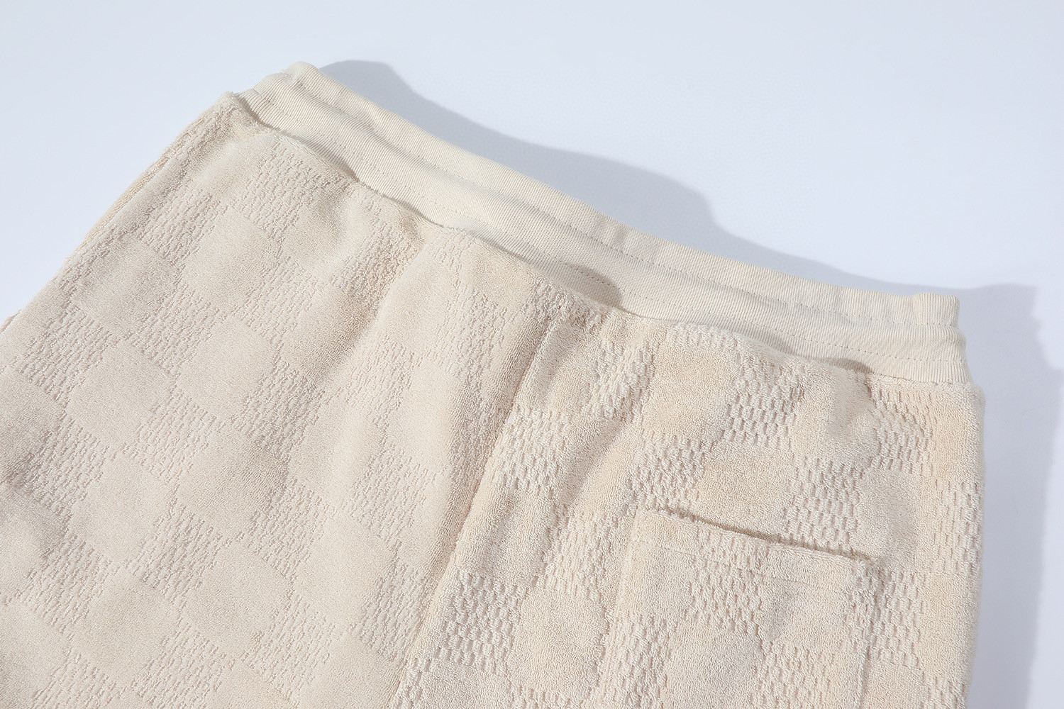 LOUIS VUITTON 路易威登 LV 毛巾棉棋盘格暗纹短裤 休闲裤 裤子 五分裤 卡其色 A5 1AHUVK