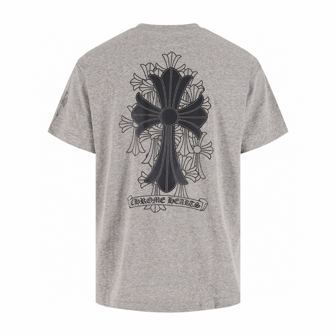 Chrome Hearts CH 克罗心 卷轴十字架印花圆领短袖 T恤 花灰色 A2  
