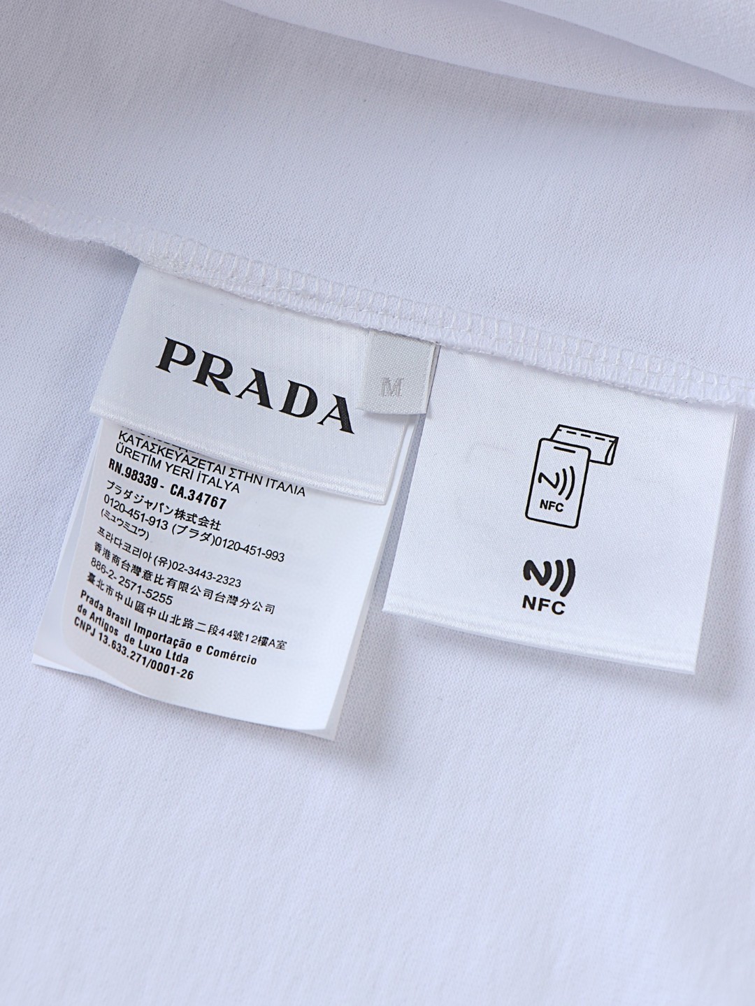 PRADA 普拉达 尼龙拼接圆领短袖 T恤 白色 黑色 A02 UJN742-1YYA-F0N40-S-202