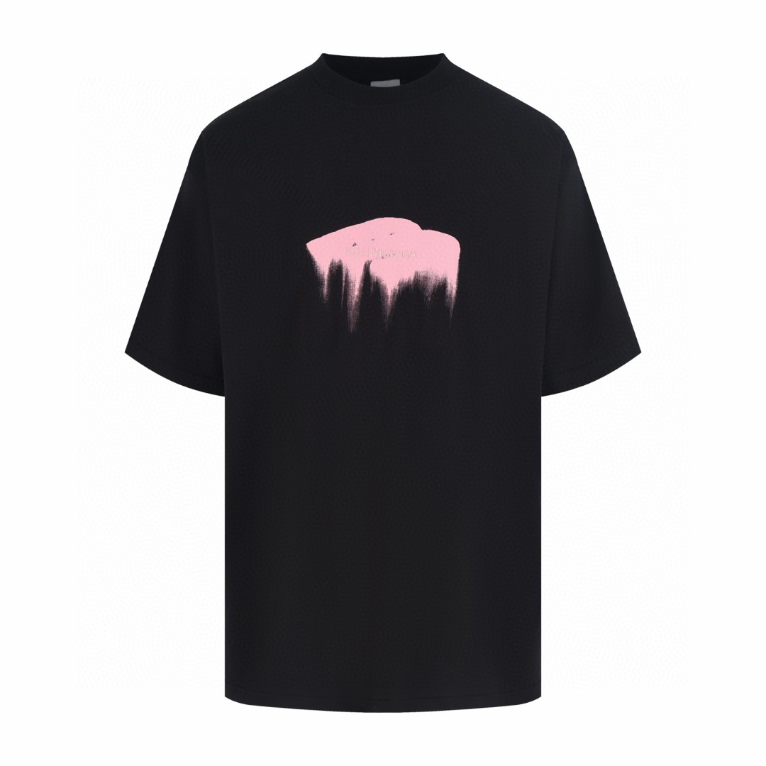 Balenciaga 巴黎世家 液化印绣圆领短袖 T恤 夏季 黑色 A2 850345TUVJ81000