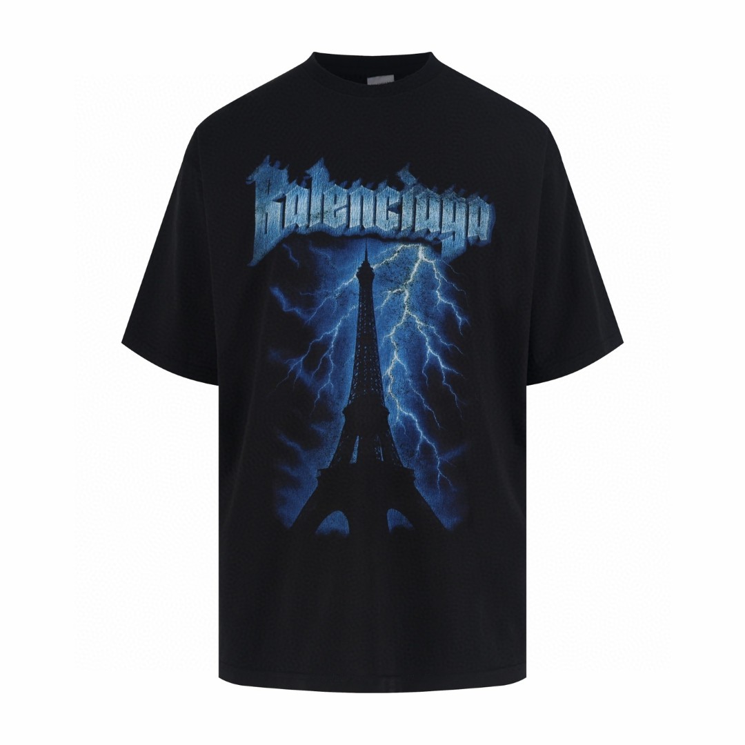 Balenciaga 巴黎世家 城堡古堡印花圆领短袖 T恤 夏季 黑色 A2 850345TUVE71000