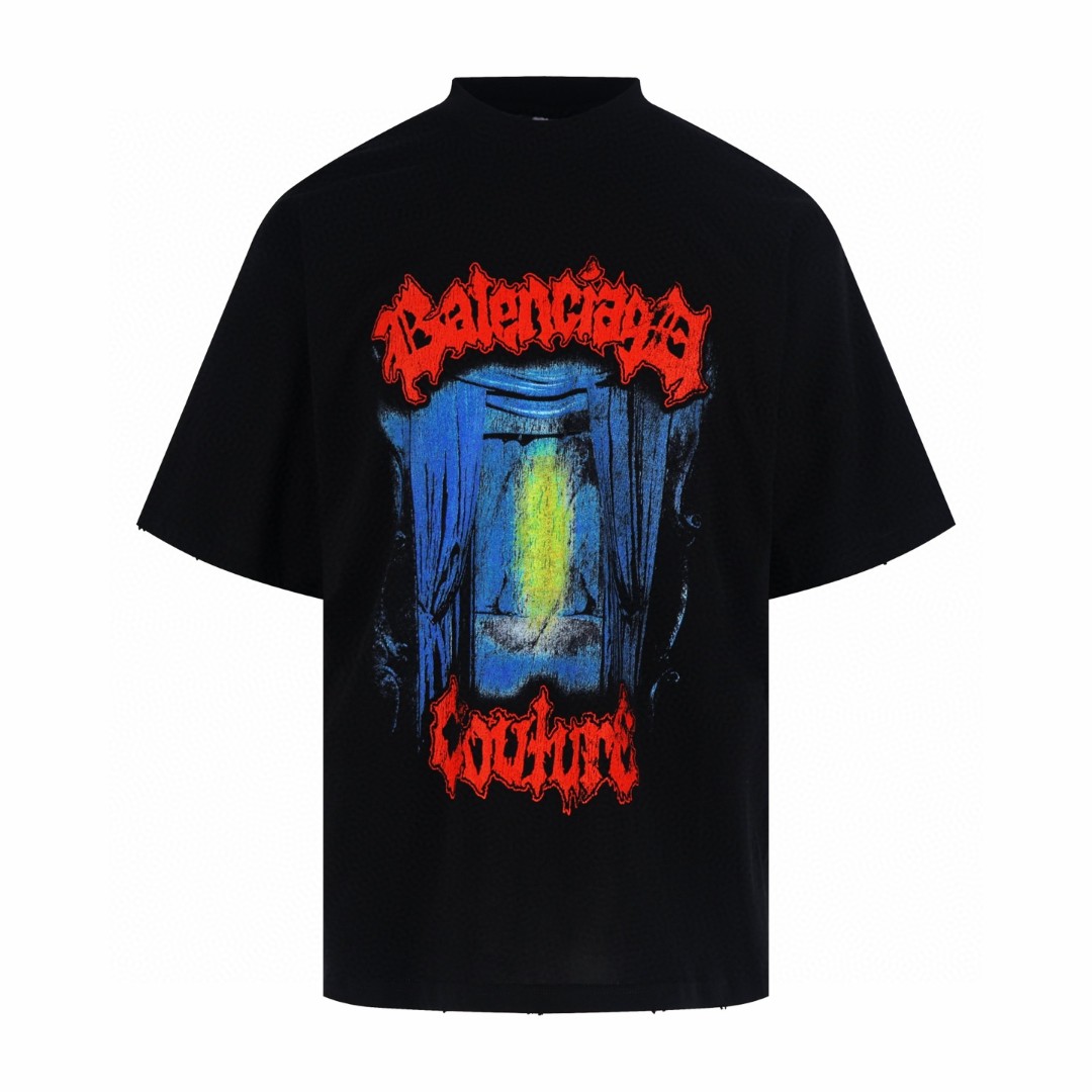 Balenciaga 巴黎世家 COUTURE 舞台窗帘印花圆领短袖 T恤 夏季 黑色 A2 764235TUVD51000