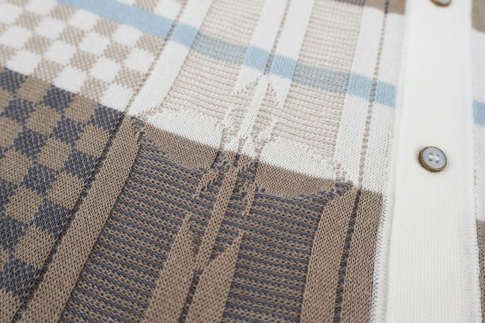 LOUIS VUITTON 路易威登 格纹提花针织短袖衬衫 针织衫 外套 白棕色 B0 HUN74WAURM11