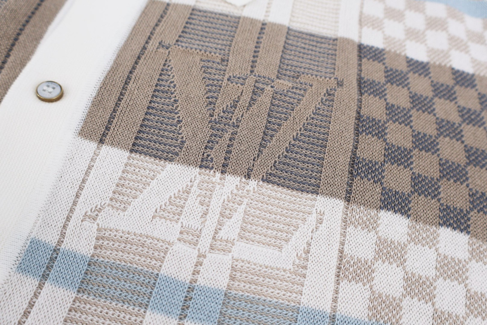 LOUIS VUITTON 路易威登 格纹提花针织短袖衬衫 针织衫 外套 白棕色 B0 HUN74WAURM11