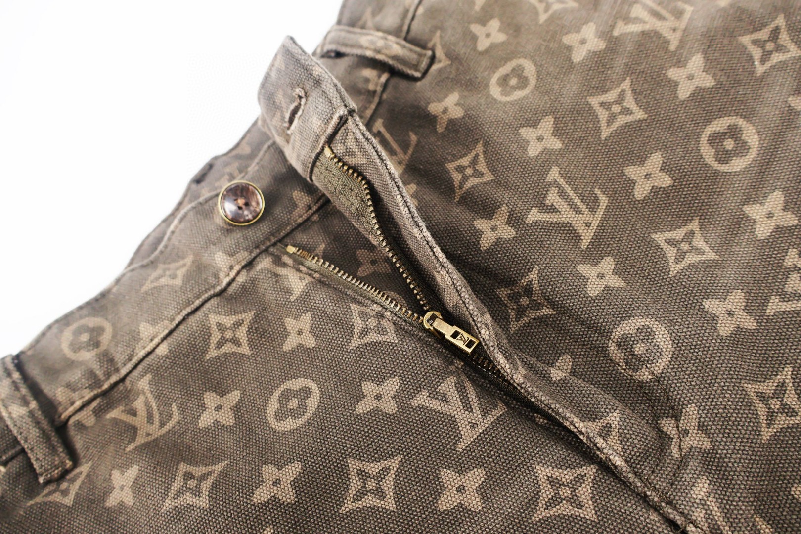 LOUIS VUITTON 路易威登 满印提花牛仔裤 长裤 裤子 棕绿色 B5 