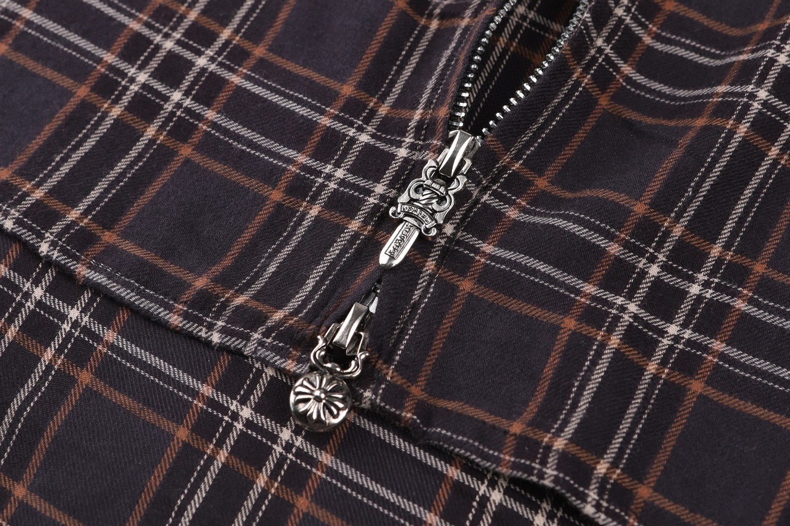 ]Chrome Hearts 克罗心 格纹宝剑拉链短袖衬衫 棕色 A5 CH-20265100