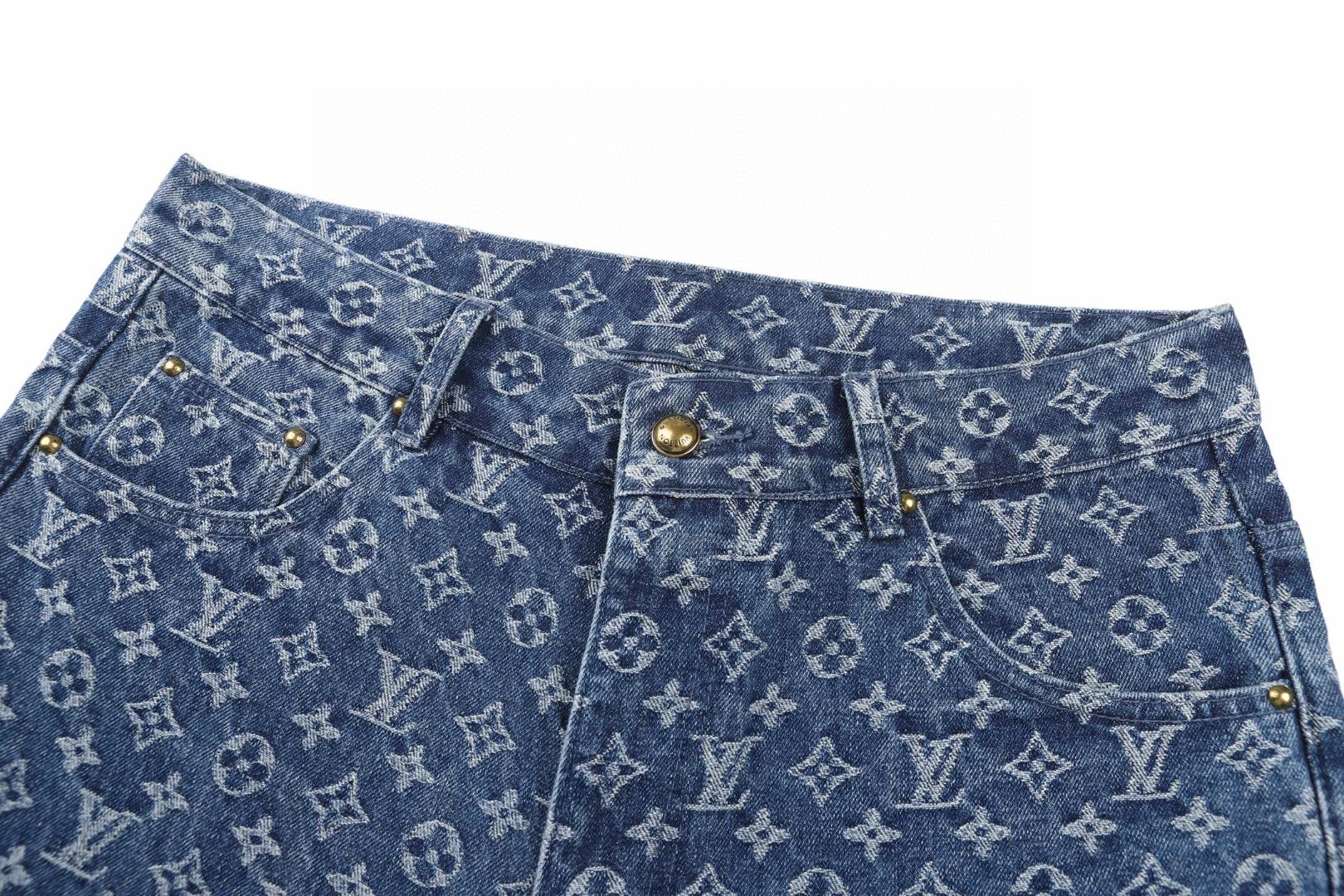LOUIS VUITTON 路易威登 LV 老花牛仔短裤 休闲裤 裤子 蓝色 B0 1AJBJM