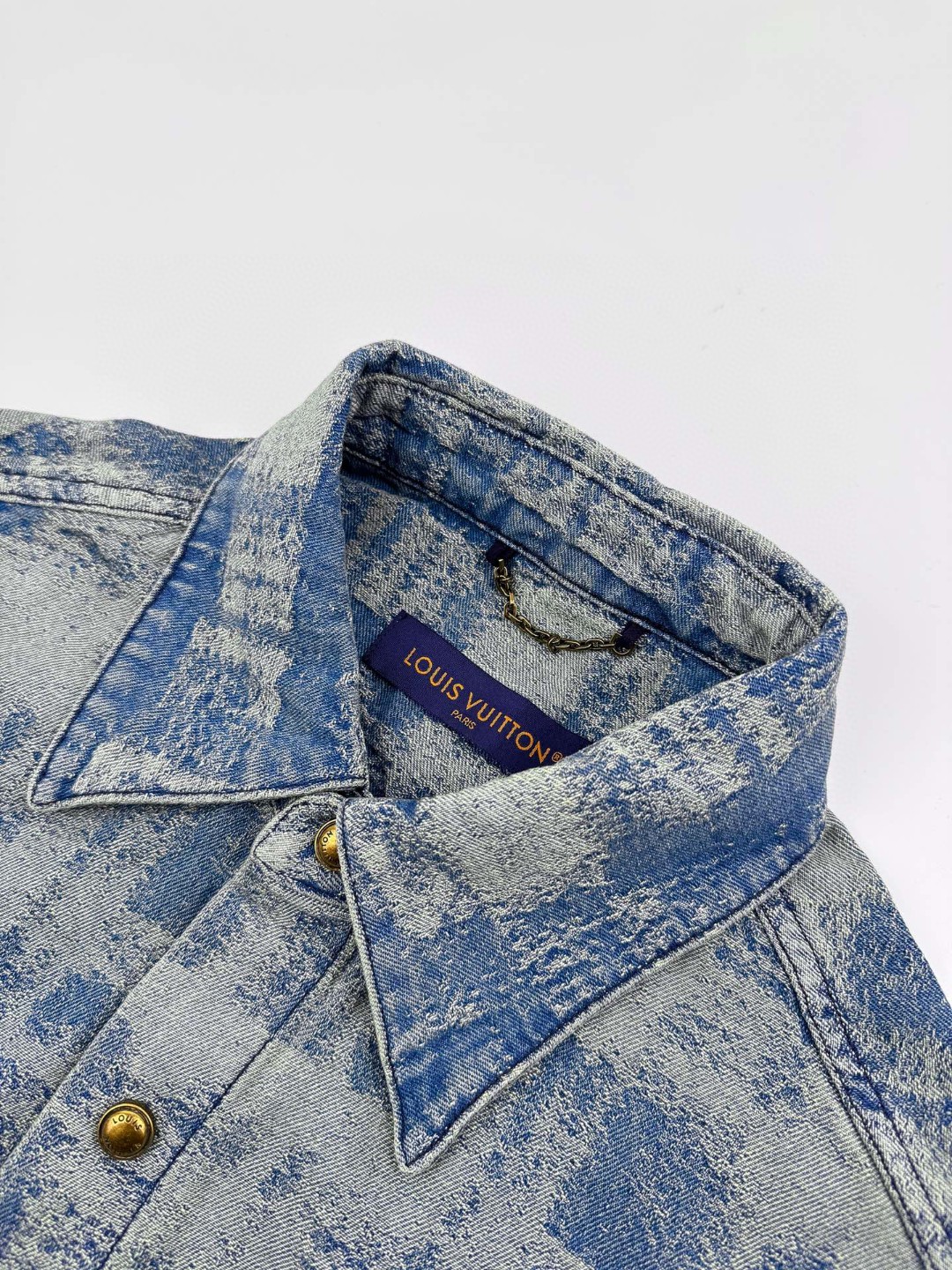 LOUIS VUITTON 路易威登 LV 标识牛仔衬衫 短袖 外套 蓝色 B0 1AJC88