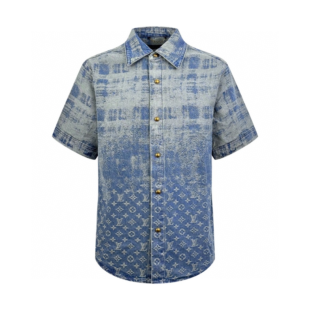 LOUIS VUITTON 路易威登 LV 标识牛仔衬衫 短袖 外套 蓝色 B0 1AJC88