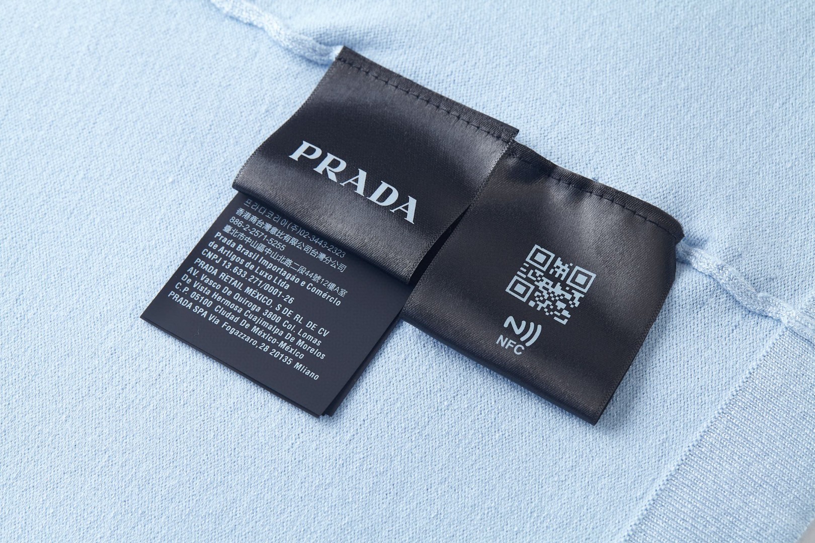 PRADA 普拉达 袖口提花标识半高领针织短袖 针织衫 T恤 蓝色 A7 UMR681-1811-F0012-S-OOO