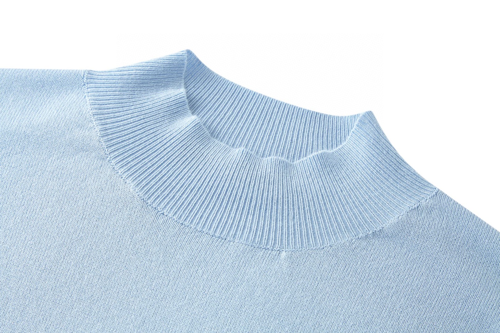 PRADA 普拉达 袖口提花标识半高领针织短袖 针织衫 T恤 蓝色 A7 UMR681-1811-F0012-S-OOO