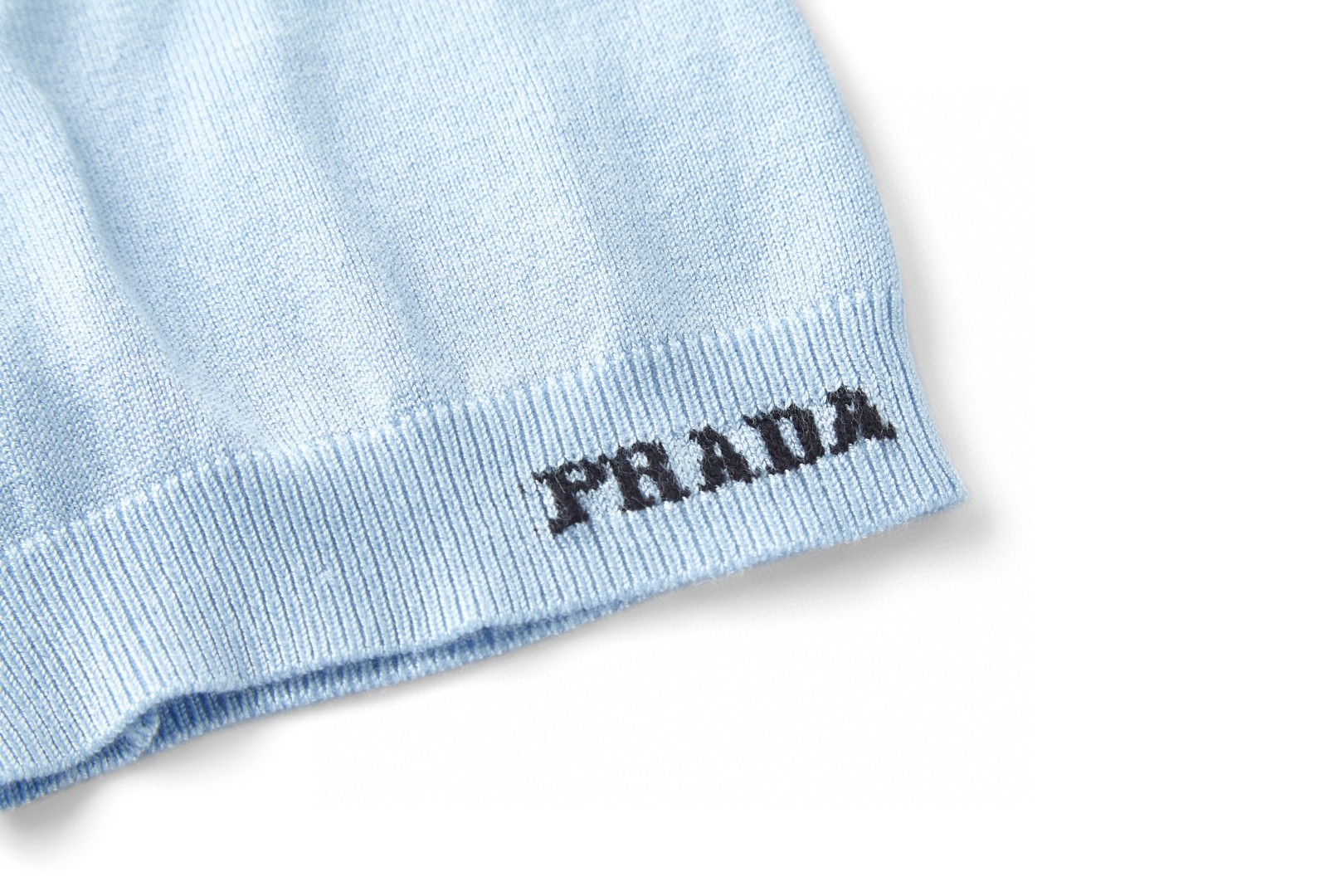 PRADA 普拉达 袖口提花标识半高领针织短袖 针织衫 T恤 蓝色 A7 UMR681-1811-F0012-S-OOO