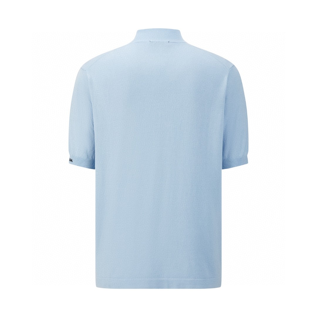 PRADA 普拉达 袖口提花标识半高领针织短袖 针织衫 T恤 蓝色 A7 UMR681-1811-F0012-S-OOO