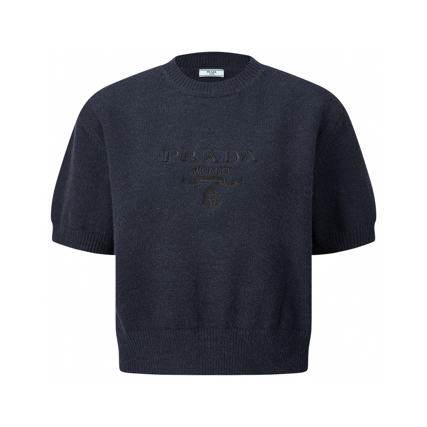 PRADA 普拉达 经典刺绣标识针织衫 短袖 T恤 短款 女款 灰色 红色 海军蓝 A7 P24Z1U-13LY-F0008-S-231