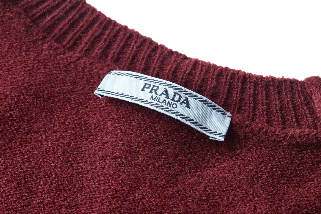 PRADA 普拉达 经典刺绣标识针织衫 短袖 T恤 短款 女款 灰色 红色 海军蓝 A7 P24Z1U-13LY-F0008-S-231