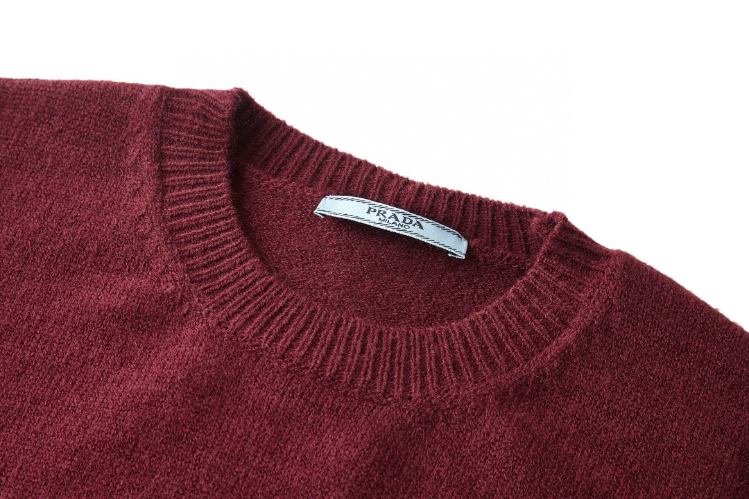 PRADA 普拉达 经典刺绣标识针织衫 短袖 T恤 短款 女款 灰色 红色 海军蓝 A7 P24Z1U-13LY-F0008-S-231