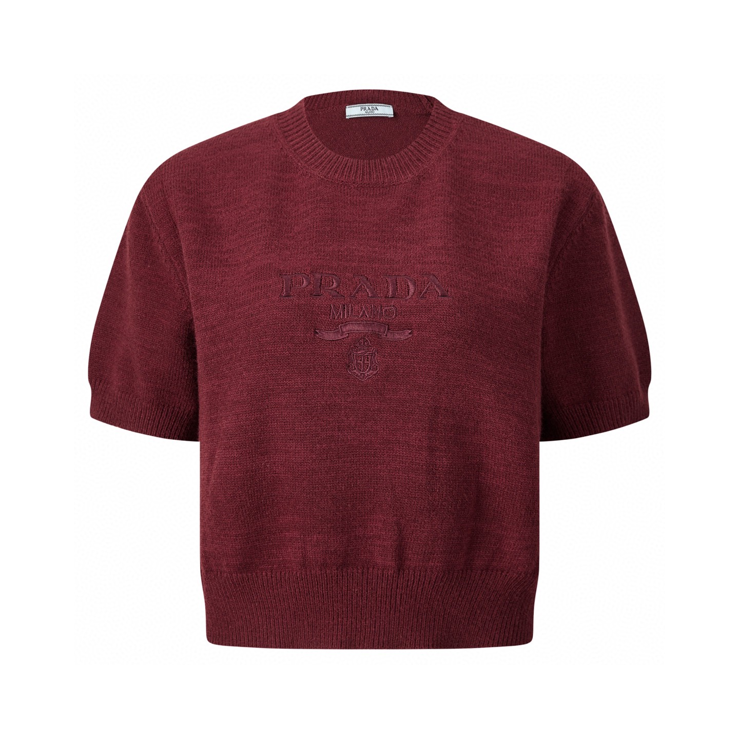 PRADA 普拉达 经典刺绣标识针织衫 短袖 T恤 短款 女款 灰色 红色 海军蓝 A7 P24Z1U-13LY-F0008-S-231
