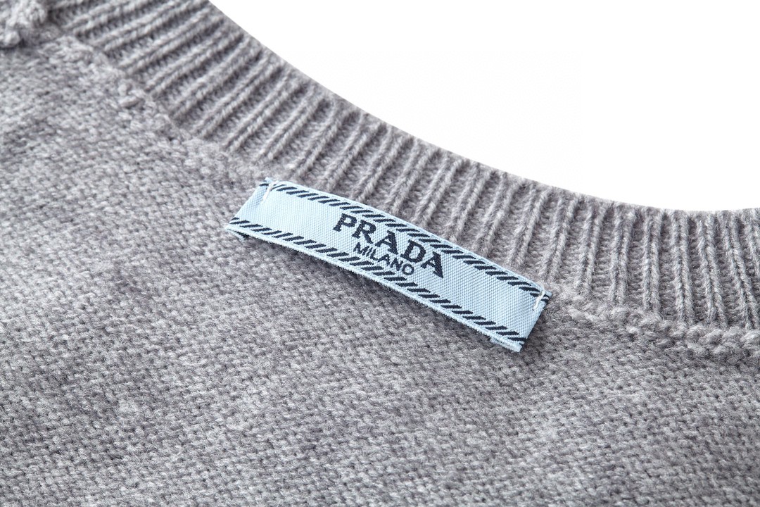 PRADA 普拉达 经典刺绣标识针织衫 短袖 T恤 短款 女款 灰色 红色 海军蓝 A7 P24Z1U-13LY-F0008-S-231